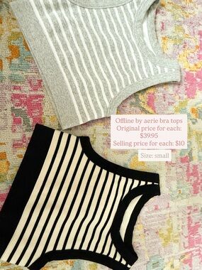 aerie Grey and Black Striped Cropped Tank Tops
